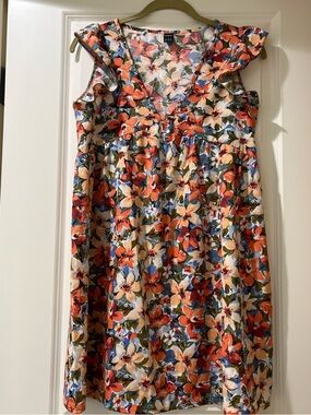 SHEIN Orange Multicolor Floral Ruffle-Sleeve Dress